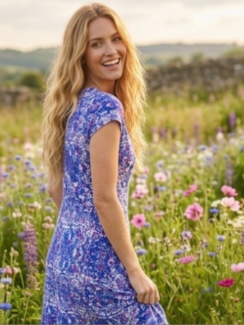 Dress Floral Blue and Pink Women's by Lola Size Medium - Picture 9 of 12